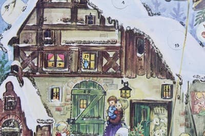 Vtg German Winter Festive Angels & Santa Paper Christmas Advent Calendar - Thumbnail 3