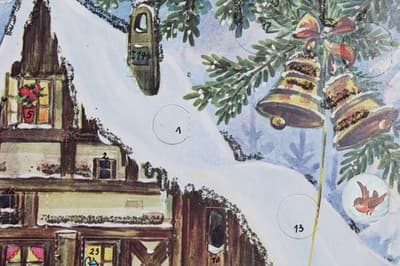 Vtg German Winter Festive Angels & Santa Paper Christmas Advent Calendar - Thumbnail 8