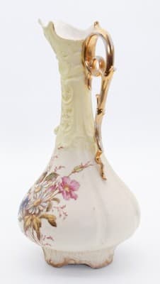 Antique European Porcelain Gold Gilt Floral Motif Ewer Vase - Thumbnail 5