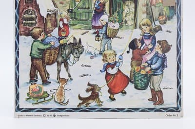 Vtg German Winter Festive Angels & Santa Paper Christmas Advent Calendar - Thumbnail 5