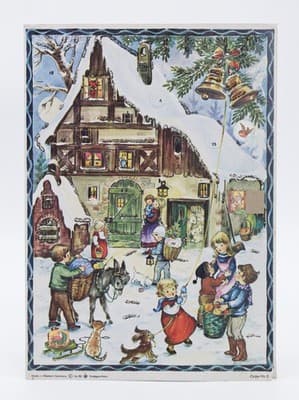 Vtg German Winter Festive Angels & Santa Paper Christmas Advent Calendar - Thumbnail 9