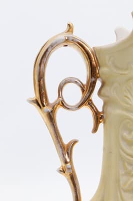 Antique European Porcelain Gold Gilt Floral Motif Ewer Vase - Thumbnail 7