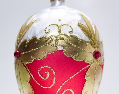 Vtg Hand Decorated Gold Gilt Jeweled Egg Shaped Glass Jumbo Christmas Ornament - Thumbnail 4