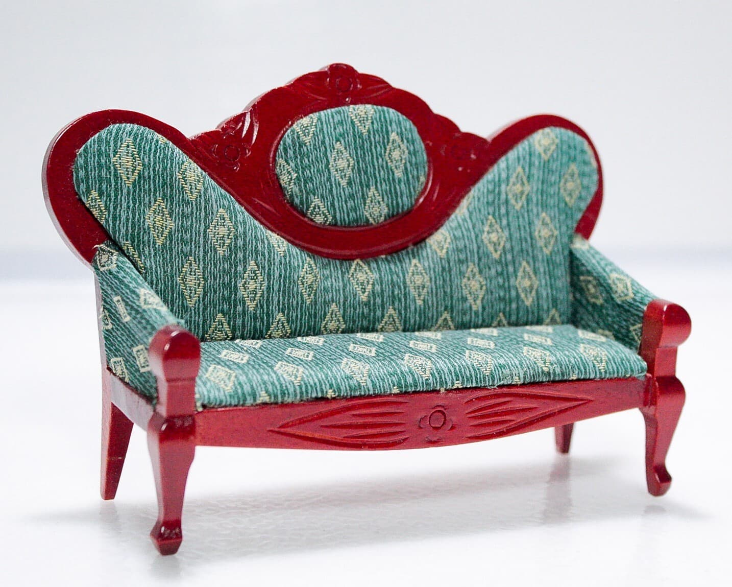 Vintage Miniature Dollhouse Wood Green Upholstered Livingroom Sofa 1:12 - Thumbnail 4
