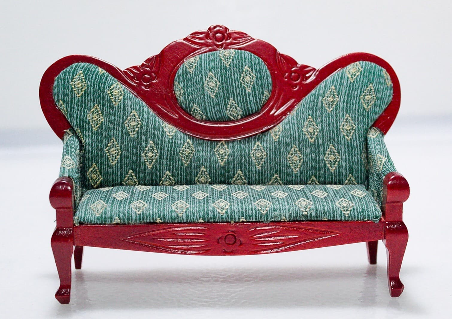 Vintage Miniature Dollhouse Wood Green Upholstered Livingroom Sofa 1:12 - Thumbnail 2
