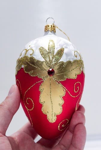 Vtg Hand Decorated Gold Gilt Jeweled Egg Shaped Glass Jumbo Christmas Ornament - Thumbnail 2