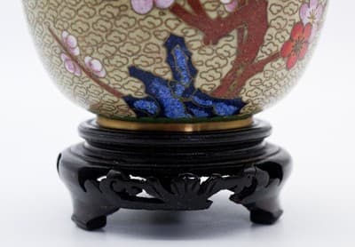 Vintage Chinese Enamel Cherry Blossom Floral Motif Covered Ginger Jar w/Pedestal - Thumbnail 7