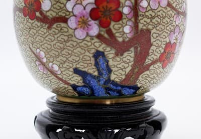 Vintage Chinese Enamel Cherry Blossom Floral Motif Covered Ginger Jar w/Pedestal - Thumbnail 6