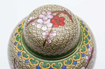 Vintage Chinese Enamel Cherry Blossom Floral Motif Covered Ginger Jar w/Pedestal - Thumbnail 5