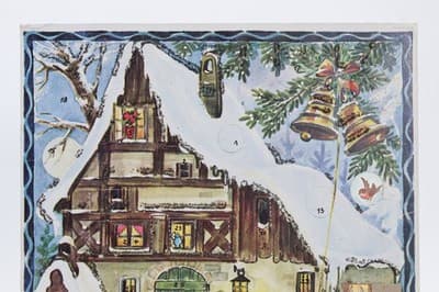 Vtg German Winter Festive Angels & Santa Paper Christmas Advent Calendar - Thumbnail 2
