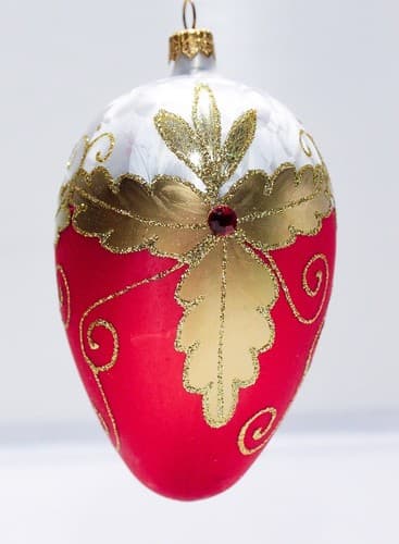 Vtg Hand Decorated Gold Gilt Jeweled Egg Shaped Glass Jumbo Christmas Ornament - Thumbnail 5