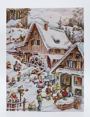 Vtg Germany Winter Festive Children & Village Paper Christmas Advent Calendar - Image 1
