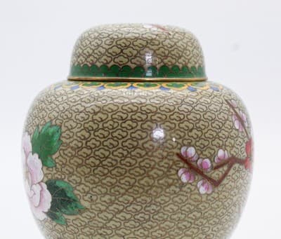 Vintage Chinese Enamel Cherry Blossom Floral Motif Covered Ginger Jar w/Pedestal - Thumbnail 9