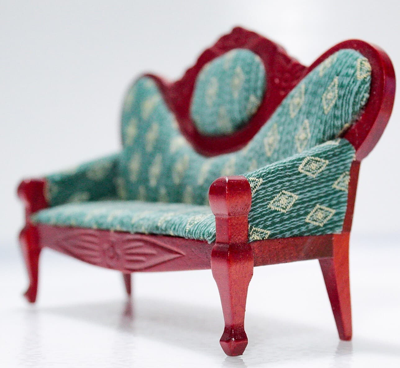 Vintage Miniature Dollhouse Wood Green Upholstered Livingroom Sofa 1:12 - Thumbnail 5
