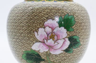 Vintage Chinese Enamel Cherry Blossom Floral Motif Covered Ginger Jar w/Pedestal - Thumbnail 10