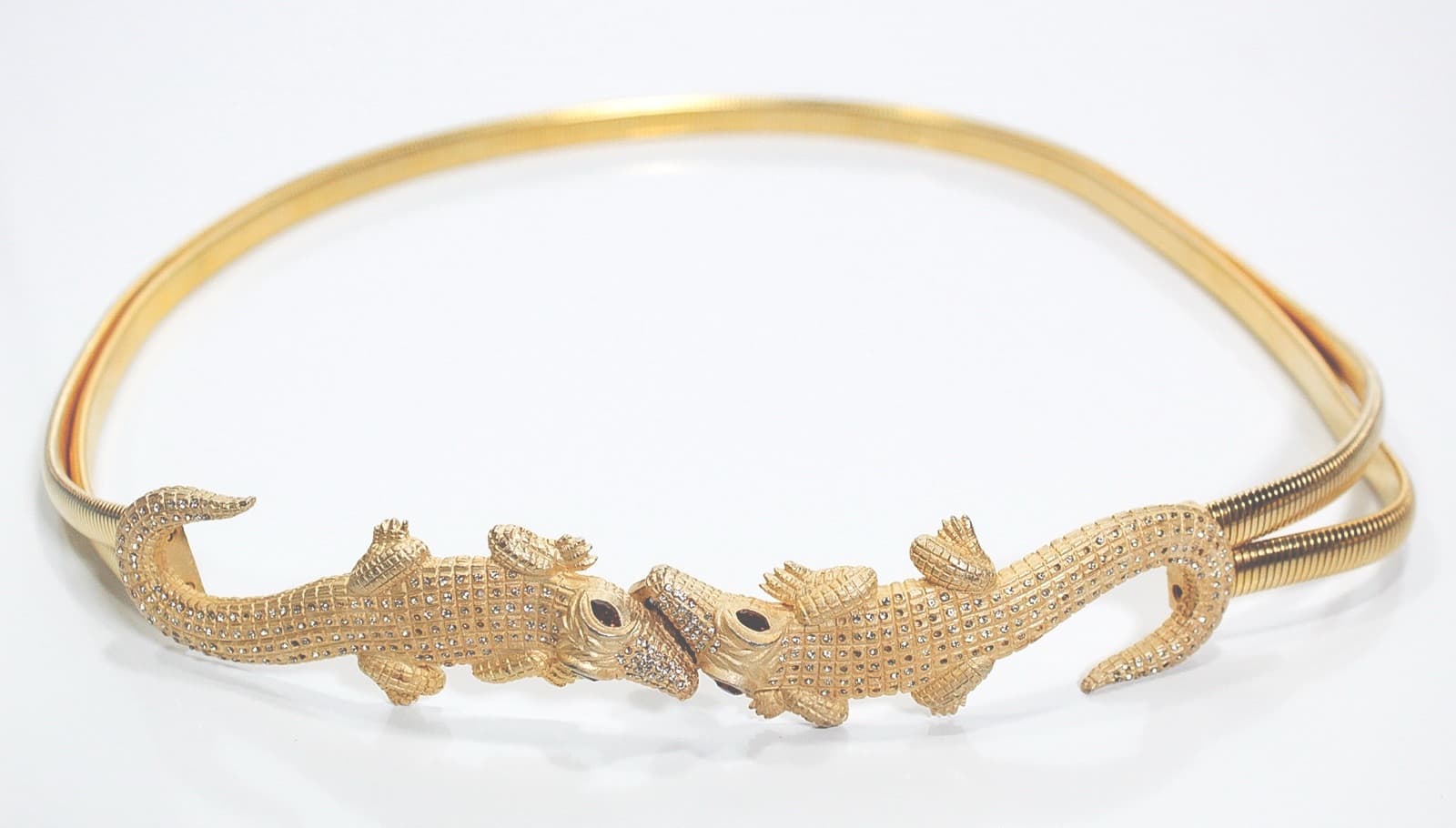 Vtg Designer Hallmarked Gold Tone Rhinestone Alligator Snake Chain Ladies Belt - Thumbnail 2