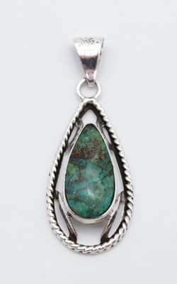 Vintage Sterling Silver 925 Made In Mexico Natural Turquoise Pendant - Thumbnail 7