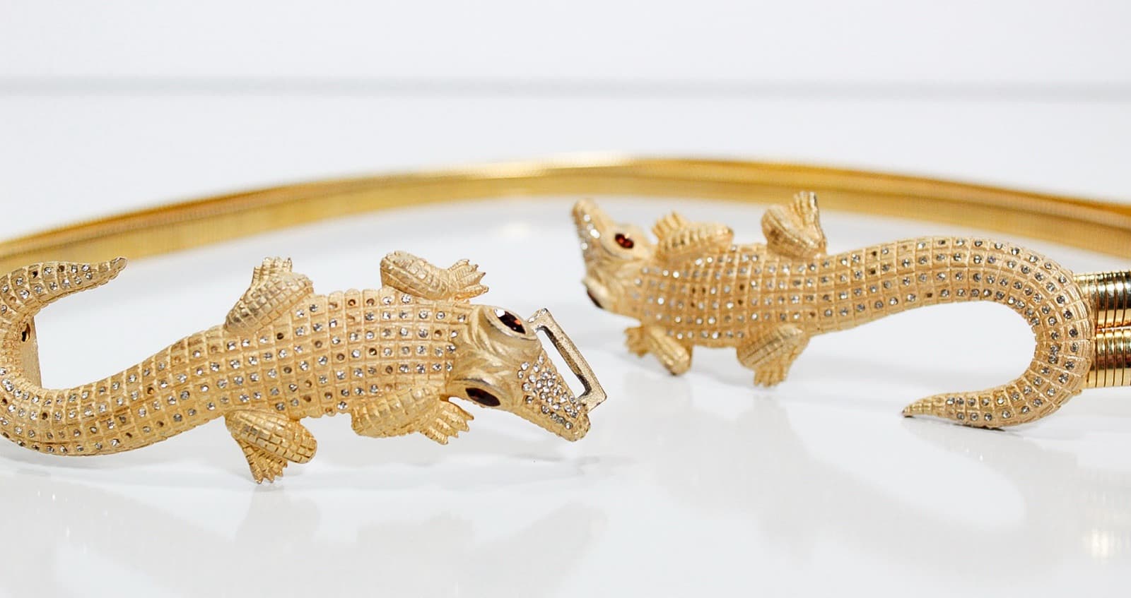 Vtg Designer Hallmarked Gold Tone Rhinestone Alligator Snake Chain Ladies Belt - Thumbnail 6