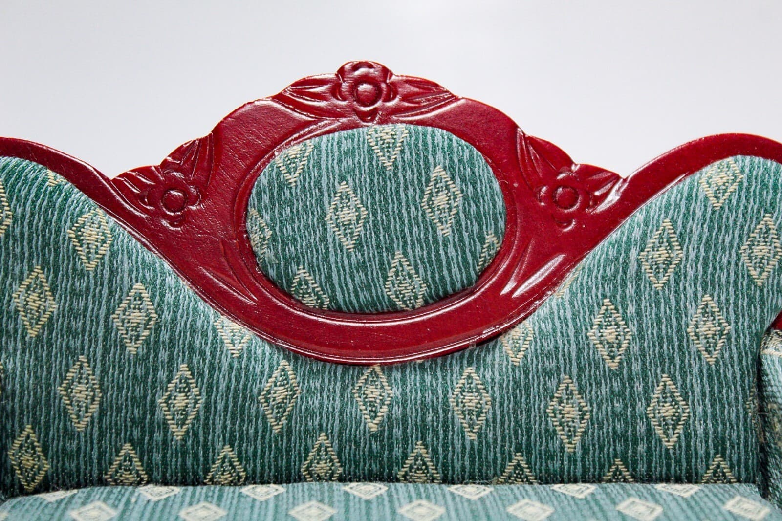 Vintage Miniature Dollhouse Wood Green Upholstered Livingroom Sofa 1:12 - Thumbnail 3