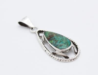 Vintage Sterling Silver 925 Made In Mexico Natural Turquoise Pendant - Thumbnail 2