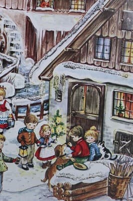 Vtg Germany Winter Festive Children & Village Paper Christmas Advent Calendar - Thumbnail 6