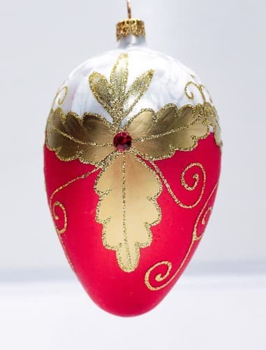 Vtg Hand Decorated Gold Gilt Jeweled Egg Shaped Glass Jumbo Christmas Ornament - Thumbnail 3
