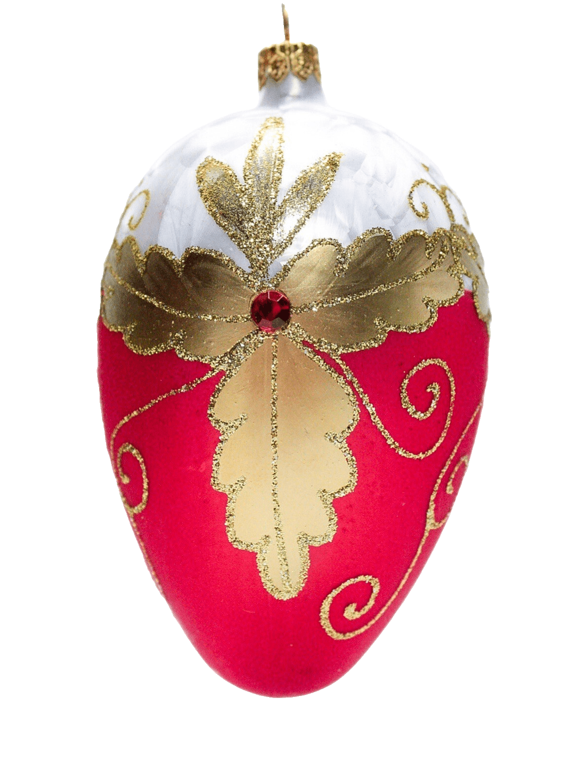 Vtg Hand Decorated Gold Gilt Jeweled Egg Shaped Glass Jumbo Christmas Ornament - Image 1