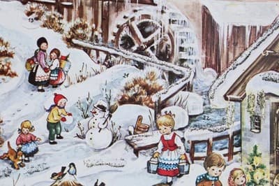 Vtg Germany Winter Festive Children & Village Paper Christmas Advent Calendar - Thumbnail 5
