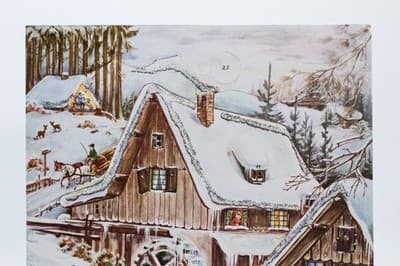 Vtg Germany Winter Festive Children & Village Paper Christmas Advent Calendar - Thumbnail 2