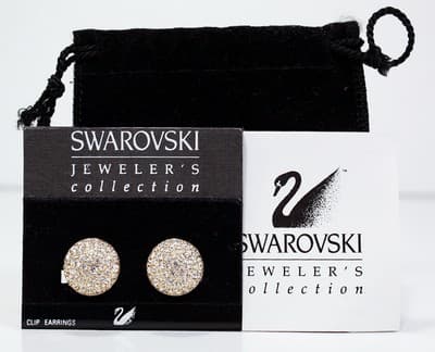 SWAROVSKI Vintage Gold Tone Pave Crystal Domed Button Clip Earrings - Image 1
