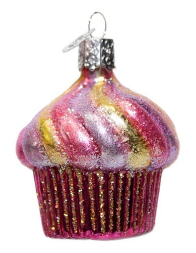 OWC Old World Christmas Colorful Glittered Glass Cupcake Christmas Ornament - Image 1