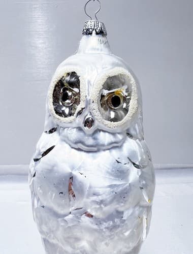 KREBS GLAS LAUSCHA Germany Snowy Owl Glass Christmas Ornament - Thumbnail 4