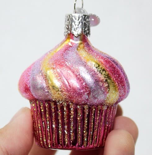 OWC Old World Christmas Colorful Glittered Glass Cupcake Christmas Ornament - Thumbnail 3