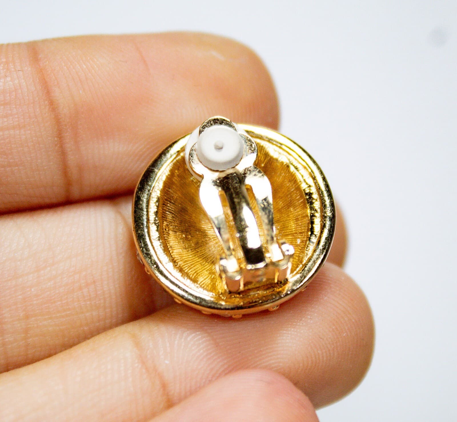 SWAROVSKI Vintage Gold Tone Pave Crystal Domed Button Clip Earrings - Thumbnail 3