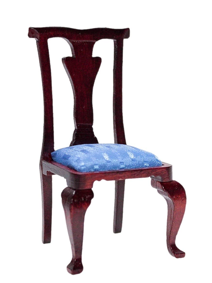 Vintage CONCORD Cherry Wood Miniature Dollhouse Blue Upholstered Chair 1:12 Scal - Image 1