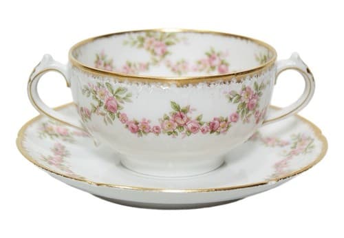 LIMOGES France GDA Gold Gilt Floral Bone China Boullion Cup & Saucer - Image 1