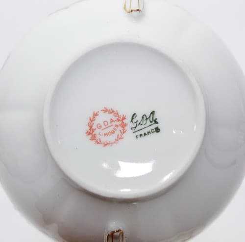 LIMOGES France GDA Gold Gilt Floral Bone China Boullion Cup & Saucer - Thumbnail 4