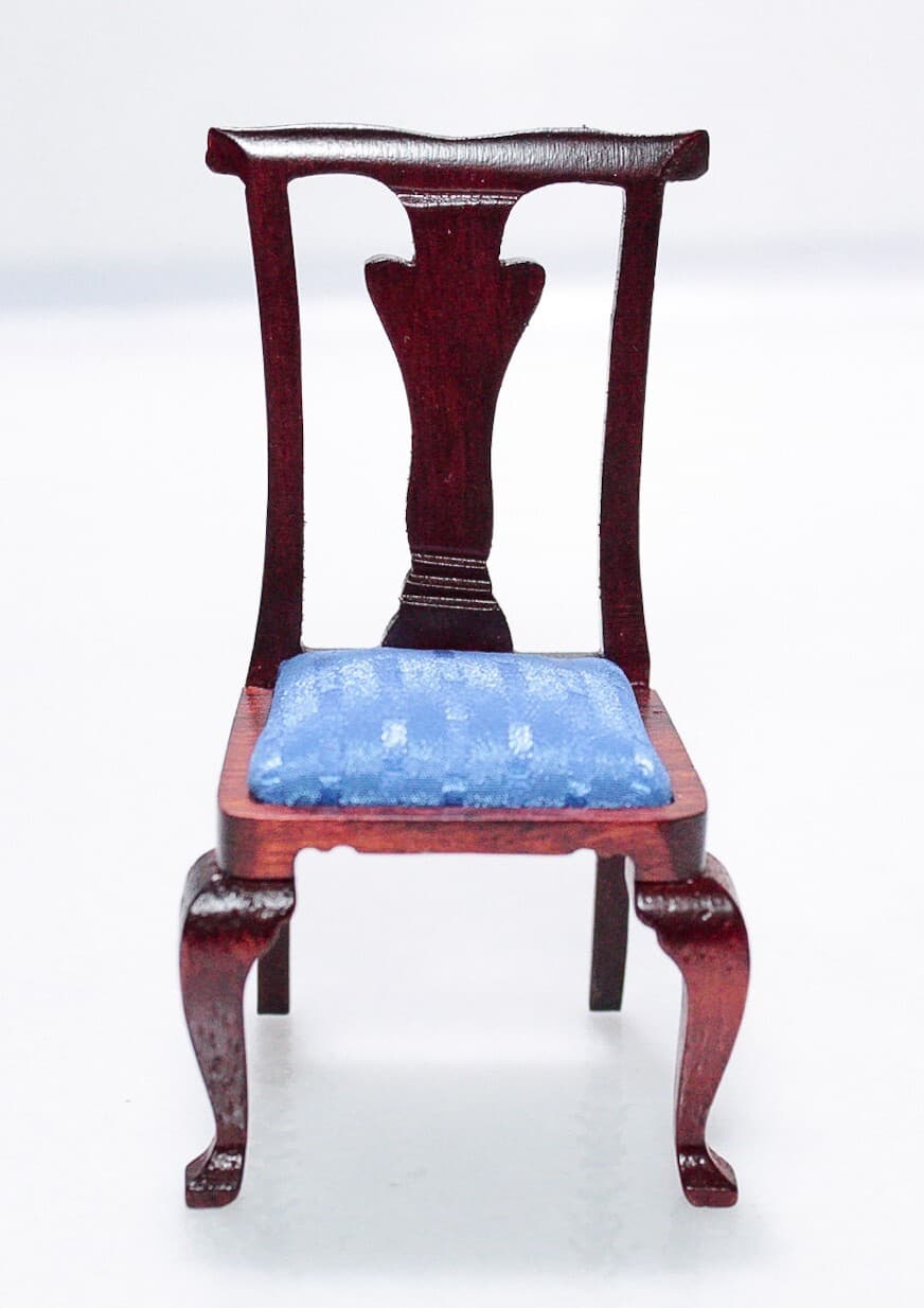 Vintage CONCORD Cherry Wood Miniature Dollhouse Blue Upholstered Chair 1:12 Scal - Thumbnail 2