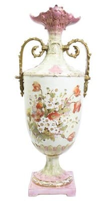 Antique Hand Painted Multicolor Floral Gold Gilt Pedestal Vase RARE - Image 1