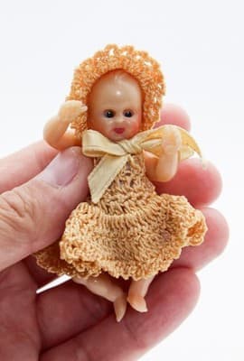 Vintage Dollhouse Jointed Hard Plastic Crochet Dress Sleeper Baby Doll - Thumbnail 2