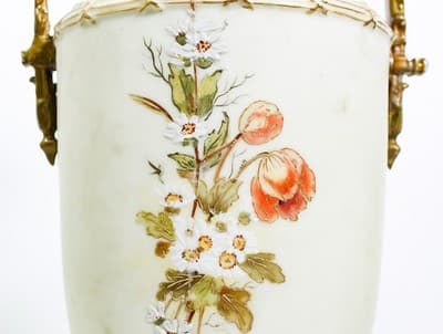Antique Hand Painted Multicolor Floral Gold Gilt Pedestal Vase RARE - Thumbnail 8