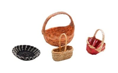 Vintage lot of 4 Dollhouse Miniature Weaved Baskets & Bowl Accessories - Image 1