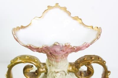 Antique Hand Painted Multicolor Floral Gold Gilt Pedestal Vase RARE - Thumbnail 6