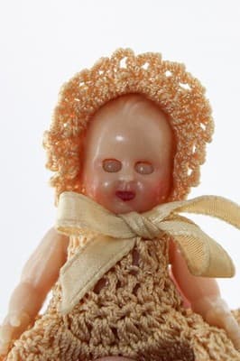 Vintage Dollhouse Jointed Hard Plastic Crochet Dress Sleeper Baby Doll - Thumbnail 3