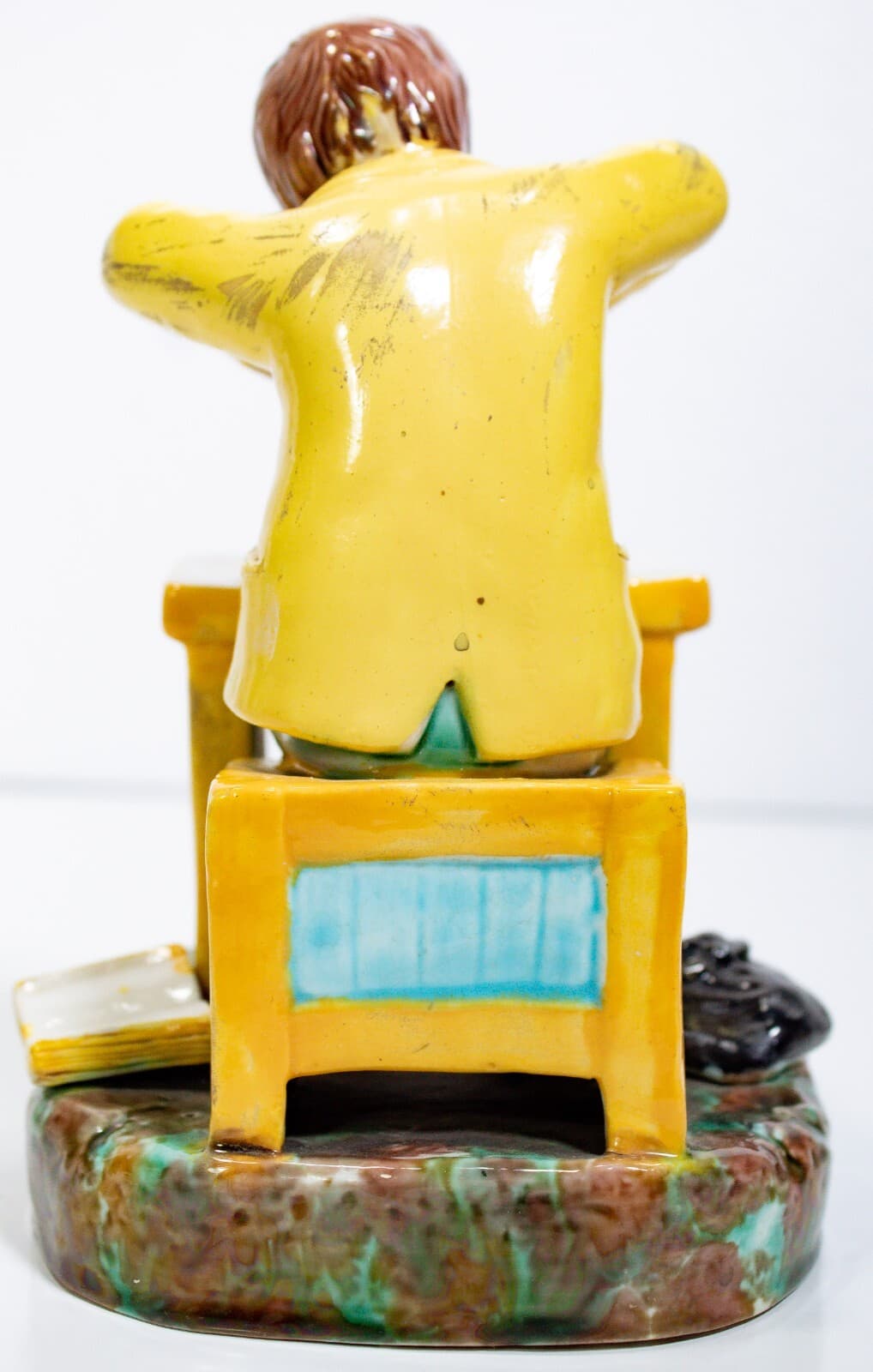 Antique "The Attack" Boy Eating Pie Multicolor Ceramic Sculpture Figurine - Thumbnail 3
