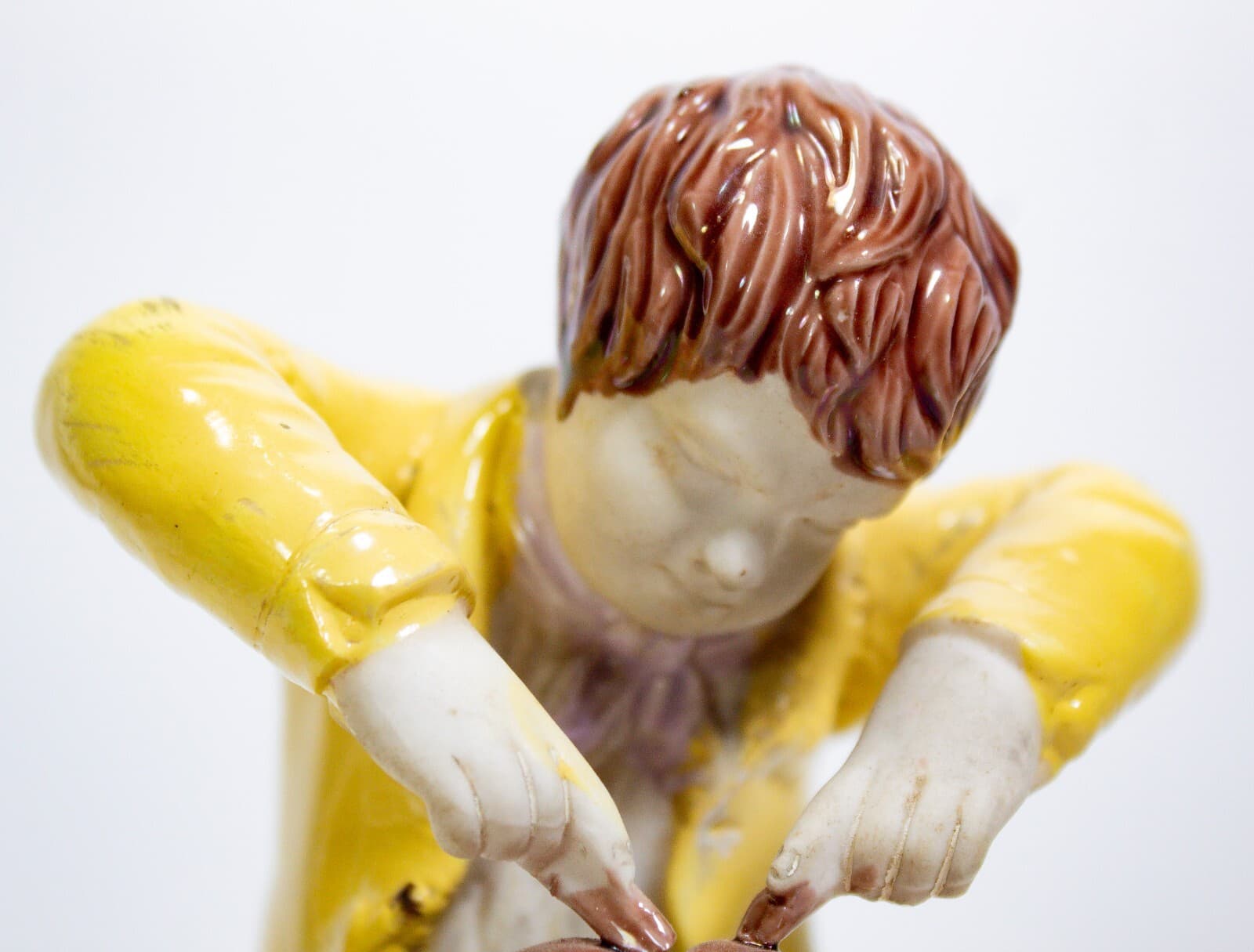Antique "The Attack" Boy Eating Pie Multicolor Ceramic Sculpture Figurine - Thumbnail 6