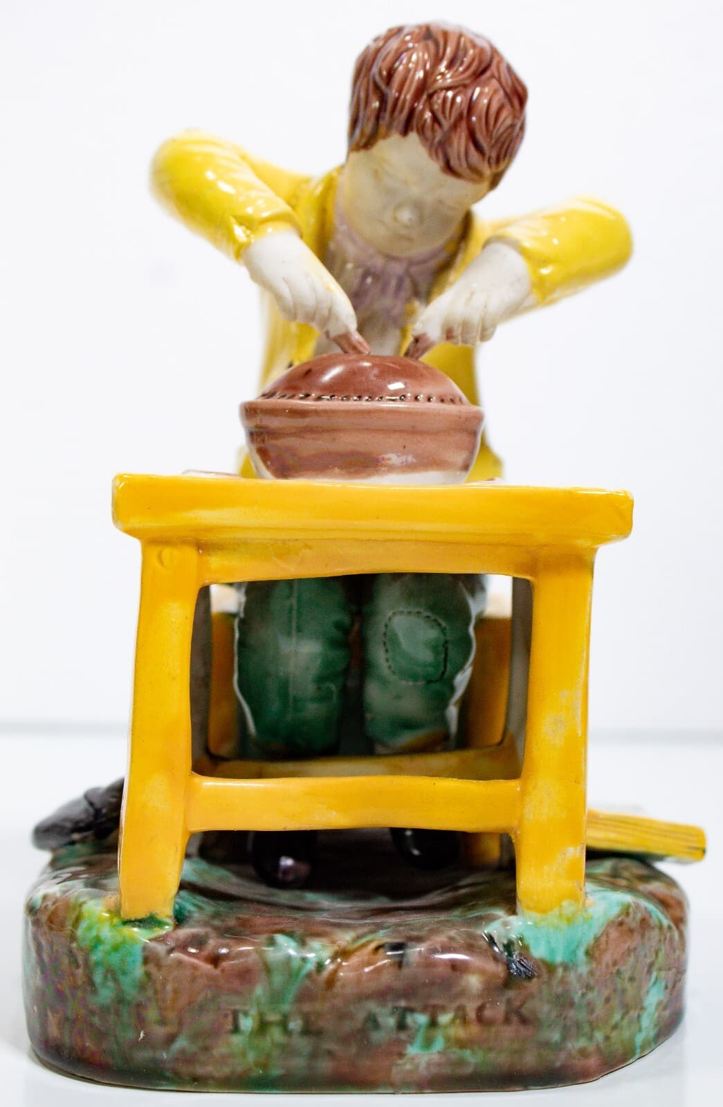 Antique "The Attack" Boy Eating Pie Multicolor Ceramic Sculpture Figurine - Thumbnail 2