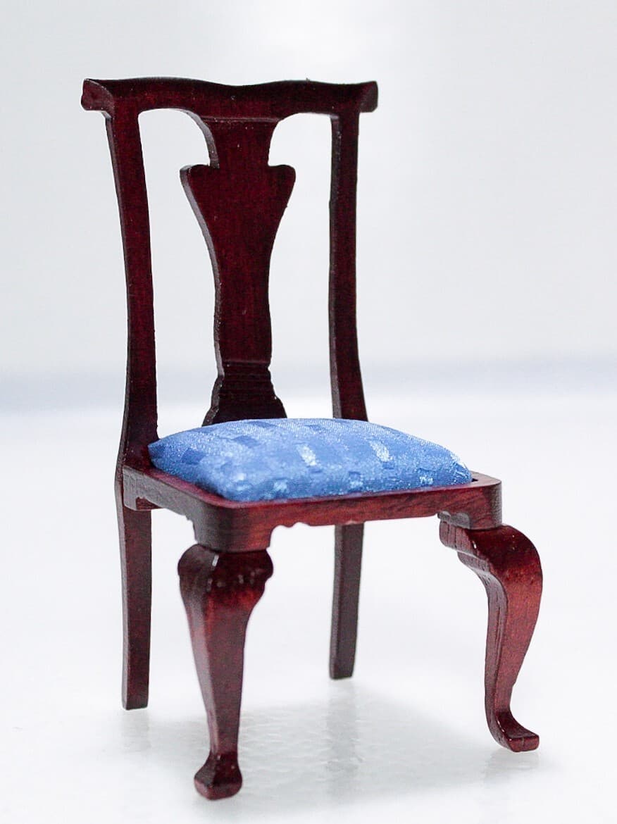 Vintage CONCORD Cherry Wood Miniature Dollhouse Blue Upholstered Chair 1:12 Scal - Thumbnail 4