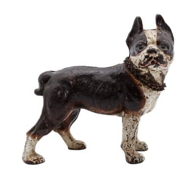 Antique Cast Iron Original Polychrome Boston Terrier Doorstop Sculpture - Image 1