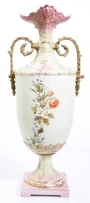Antique Hand Painted Multicolor Floral Gold Gilt Pedestal Vase RARE - Thumbnail 2